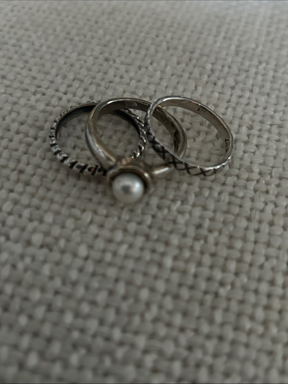 Shablool Classic Sterling Silver Pearl Stackable Rings - 3 Piece Set